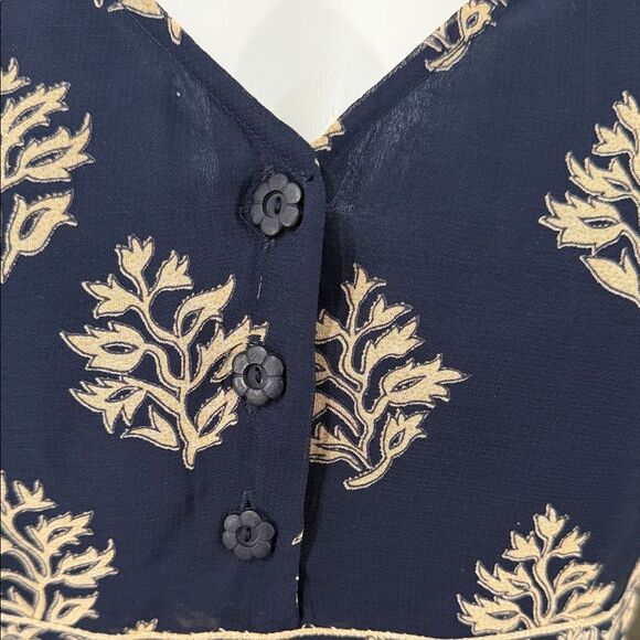 Amanda vintage Smith Navy and Gold Patterned Maxi Dress Size Medium - Picture 4 of 10